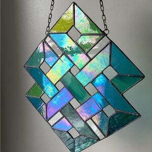 Stained Glass Hanging Art in Blue and Green